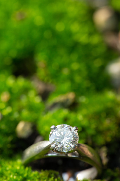 青苔上的订婚戒指图片下载