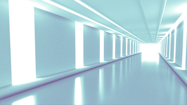 由无机灯照亮的走廊的3D插图图片下载