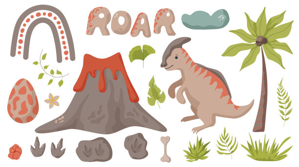 恐龙的足迹。插图爪子，爪子捕食者。恐龙脚印适用于纺织品、包装纸、墙纸和设计。图片下载