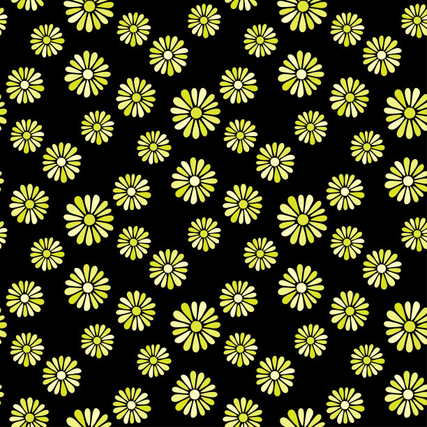 在黑色背景上孤立的黄色小花。可爱的花卉无缝图案。矢量简单的平面图形说明。纹理。图片下载