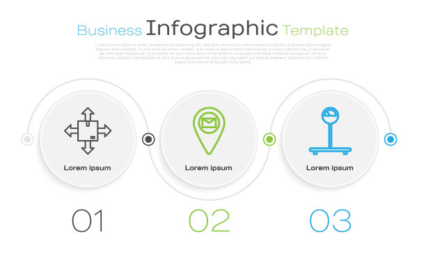设置线纸箱与交通标志，占位符在地图纸和比例。业务信息图表模板。向量图片下载