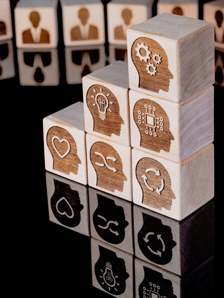 数字化、思维和技术符号以木块为管理技能概念图片下载