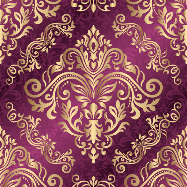 东方复古花卉无缝图案矢量素材，大马士革墙纸图片下载