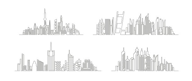 连续线条绘制房屋，住宅建筑概念集矢量。图片下载