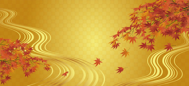 秋叶和金叶t和流水图案背景矢量插图图片下载