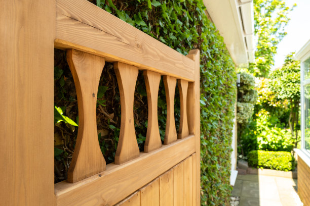 浅焦点是一个新安装的华丽的木制花园大门。图片下载