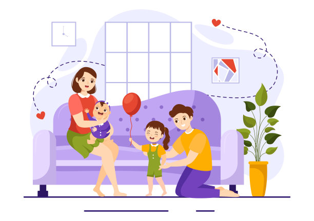 家庭价值观矢量插图的母亲，父亲和孩子在爱和幸福彼此并肩卡通手绘模板图片下载