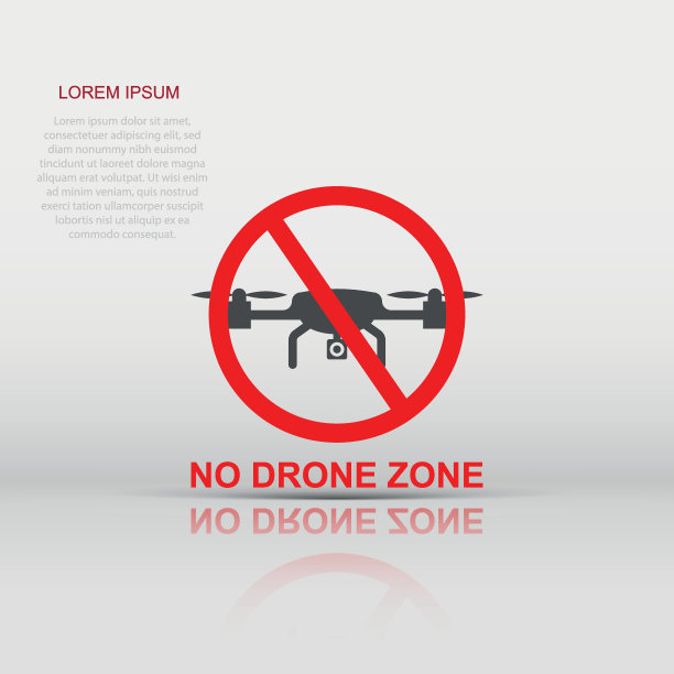 没有无人机区域标志图标在平面风格。四旋翼飞机禁止矢量插图白色孤立的背景。直升机禁止飞行的经营理念。图片下载