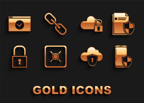 设置安全，文件保护概念，智能手机与安全屏蔽，云和，锁，计算锁，保护您的网站HTTPS, SSL和链接图标。向量图片下载