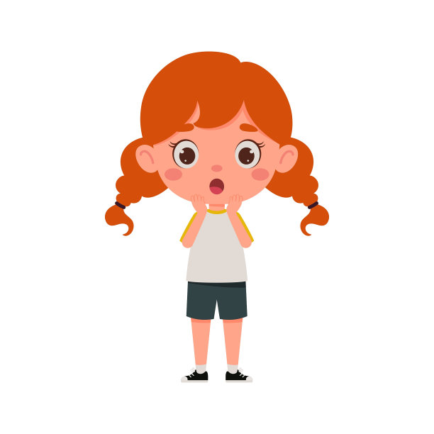 可爱的卡通小女孩，红头发。小女生的性格表现出面部表情。矢量图图片下载