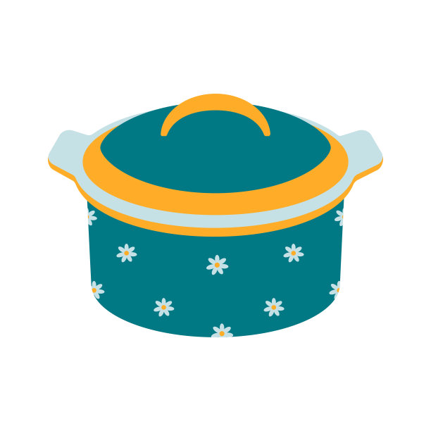 菜肴。有盖子和花卉装饰的绿色花盆。图片下载