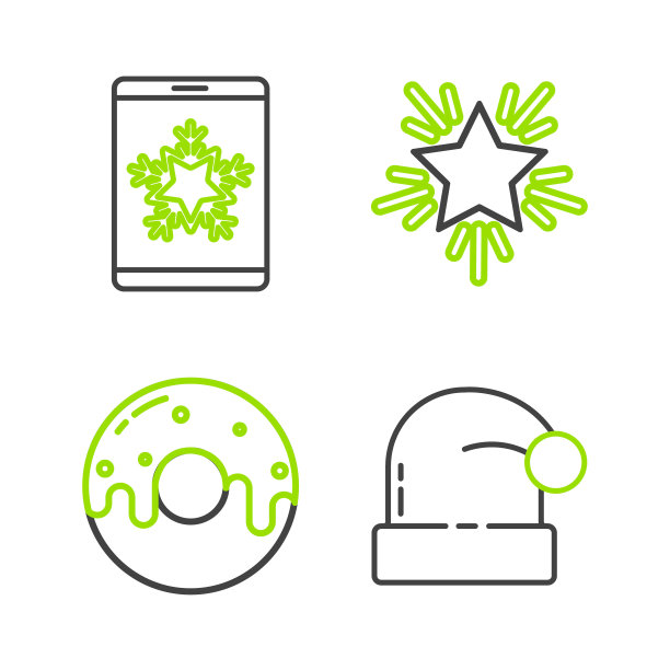 圣诞老人帽子，甜甜圈与甜釉，星星和智能手机和雪花图标。向量图片下载