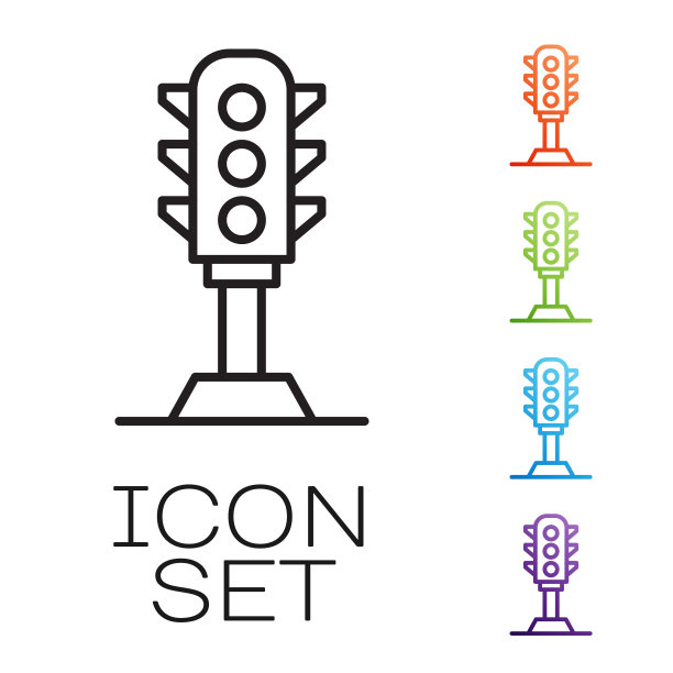 交通灯图标孤立在白色背景。设置图标彩色。向量图片下载