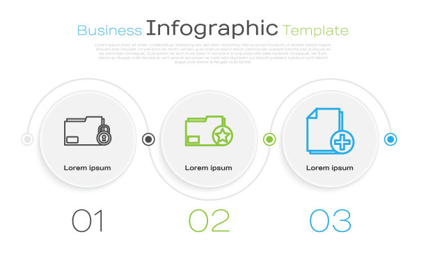 设置行文件夹并锁定，文档文件夹带星号，添加新文件。业务信息图表模板。向量图片下载