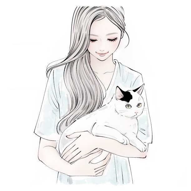 一个女人抱着一只猫的插图材料图片下载