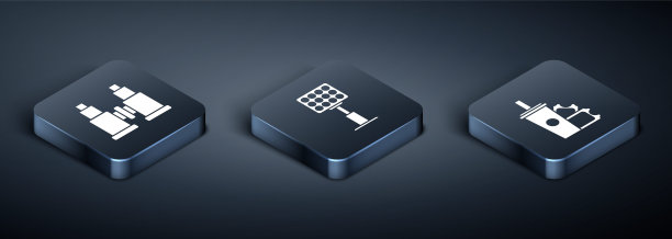 集等距双筒望远镜，美式足球门票和纸玻璃苏打水与饮用吸管和明亮的体育场灯光图标。向量图片下载