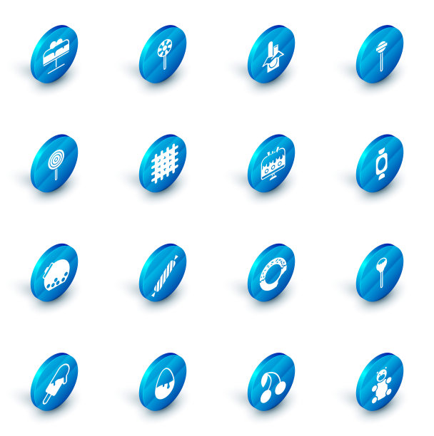 设置棒棒糖，巧克力棒，玻璃罐与糖果里面，饼干饼干，糖果和蛋糕上的盘子图标。向量图片下载