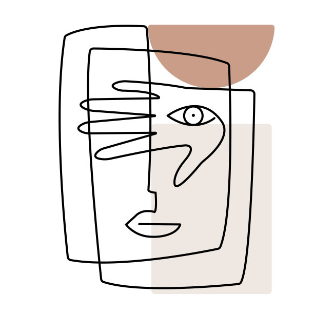 抽象女人脸线矢量艺术。柔和的颜色几何背景。图片下载