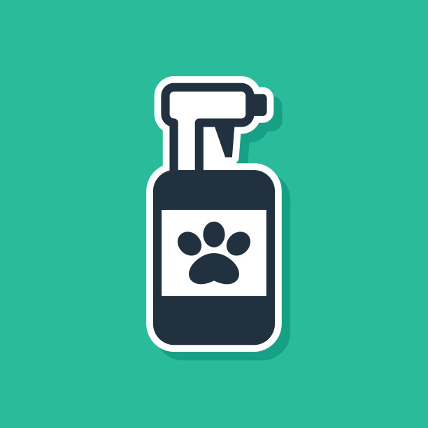 蓝色宠物洗发水图标隔离在绿色背景。宠物护理标志。狗狗清洁标志。向量图片下载