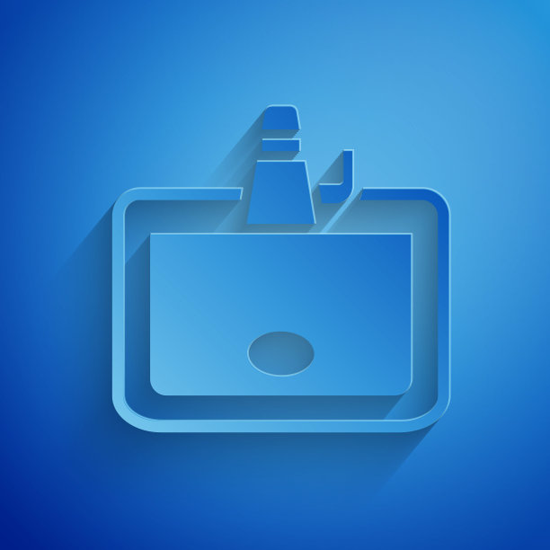 剪纸脸盆与水龙头图标隔离在蓝色背景。纸艺风格。向量图片下载