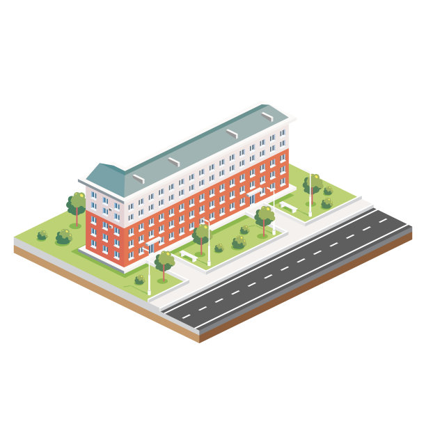 等距住宅五层建筑。图标或信息图元素。城市家庭。白色背景上孤立的建筑符号。图片下载