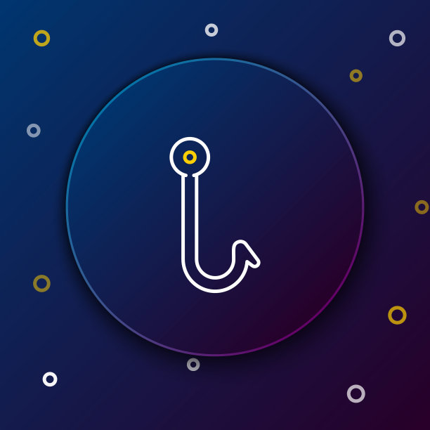 白色和黄色线钓鱼钩图标孤立在深蓝色的背景。渔具。色彩缤纷的轮廓概念。矢量图图片下载