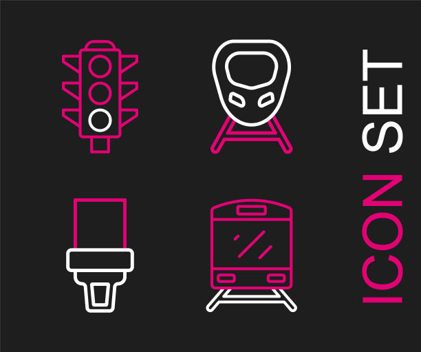 设置线路列车，安全带，高速列车和交通灯图标。向量图片下载