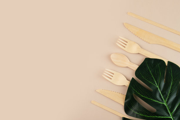 环保木刀叉，可持续用餐，一次性餐具生态，有机厨具，可重复使用，可回收废物图片下载