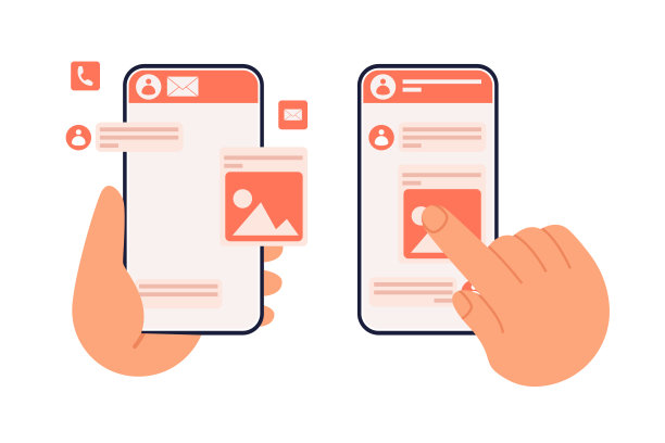 智能手机矢量插图设计与手上网冲浪的集合图片下载