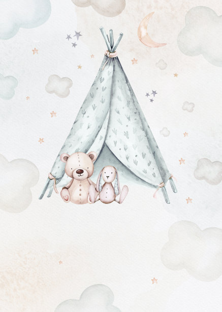 水彩画新生儿沐浴贺卡与婴儿男孩女孩。新生婴儿的生日派对图片下载