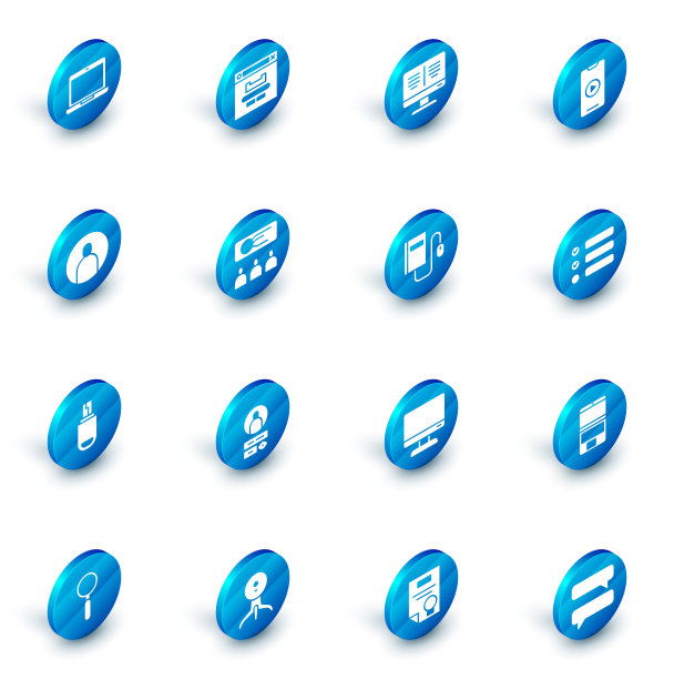 设置浏览器窗口，在线图书显示器，播放视频，创建帐户屏幕，USB闪存驱动器，培训，演示，任务列表和电子鼠标图标。向量图片下载