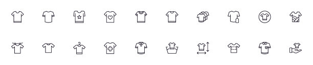 收集现代t恤轮廓图标。一套现代插图的移动应用程序，网站，传单，横幅等孤立的白色背景。优质标识图片下载