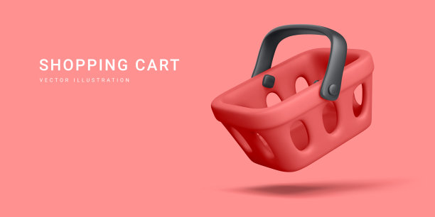 空红色购物车孤立在浅色背景。矢量图图片下载