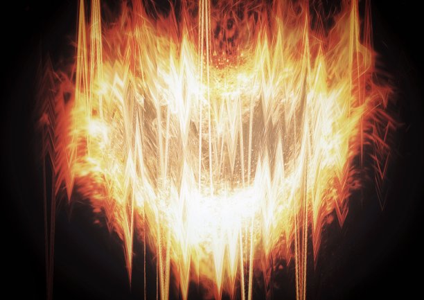 三维插图的抽象心形火焰爆炸图片下载