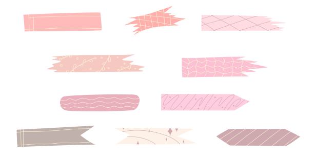 胶带纸贴纸集审美手绘。粘在剪贴簿和苏格兰边沿上。瓦石条色彩柔和美观。数码磁带胶。矢量图图片下载