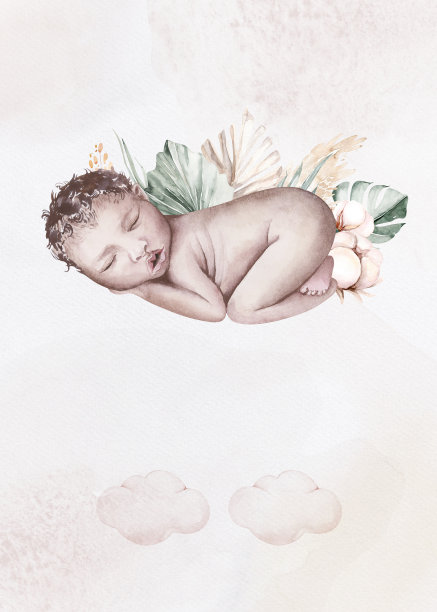 水彩画新生儿沐浴贺卡与婴儿男孩女孩。新生婴儿的生日派对图片下载