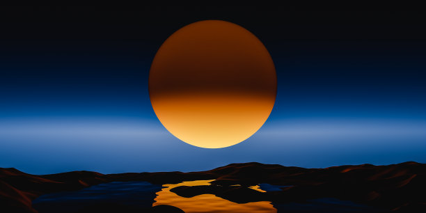 圆月食在地平线上升的3D渲染图片下载