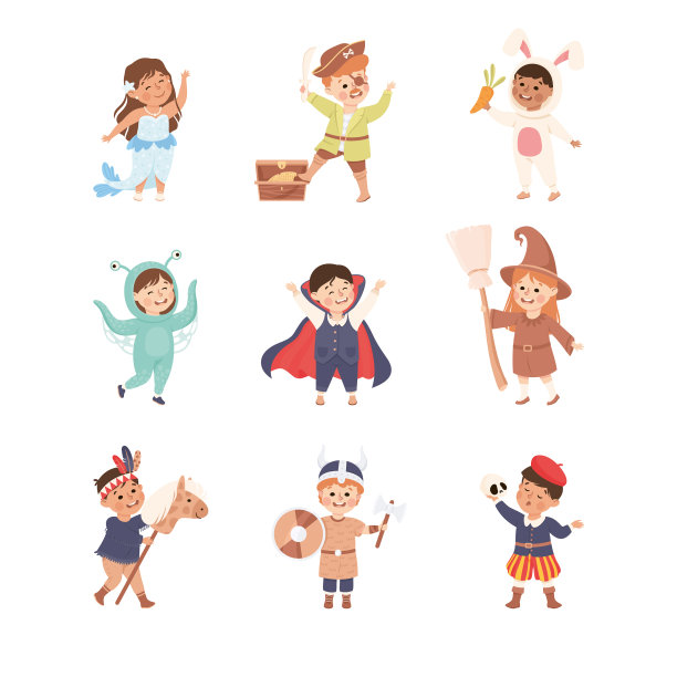 滑稽的儿童演员穿着戏服表演图片下载