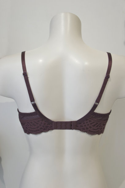 内衣。商店里的白色人体模特穿着深色蕾丝胸罩。女人的漂亮内衣。图片下载