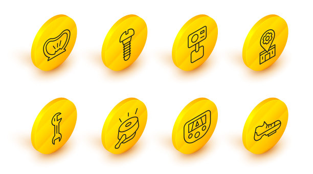 自行车鞋，带地图的Gps设备，铃铛，扳手，维修服务，极限运动相机，金属螺丝和穿孔轮胎图标。向量图片下载