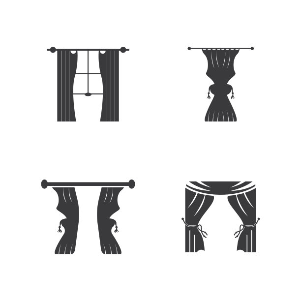 窗帘窗户房间窗帘家具标志矢量模板插图图片下载
