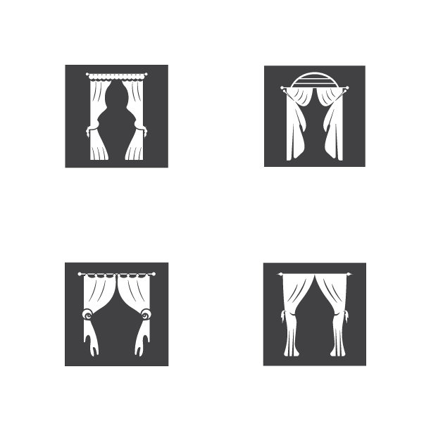 窗帘窗户房间窗帘家具标志矢量模板插图图片下载