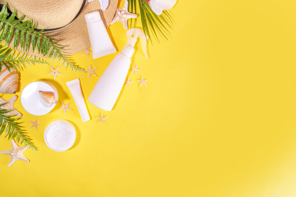 黄色夏日化妆品背景图片下载