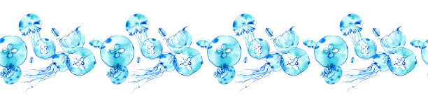 水彩画的灵感来自一只很酷的水母。水下图像装饰边框。无缝模式。图片下载