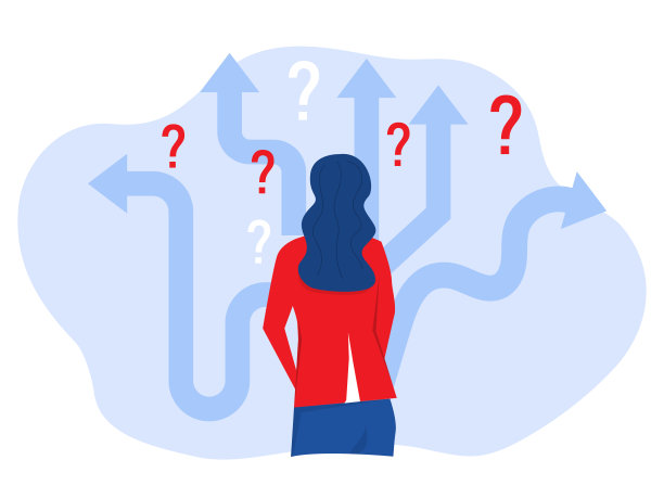 女商人决定走哪条路看指向许多方向的箭头。矢量插图。图片下载