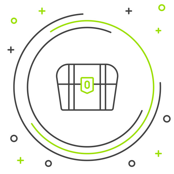 线古董宝箱图标孤立的白色背景。复古的木制箱子和金币。色彩缤纷的轮廓概念。向量图片下载