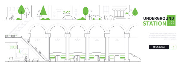 地铁站-现代细线设计风格向量横幅图片下载