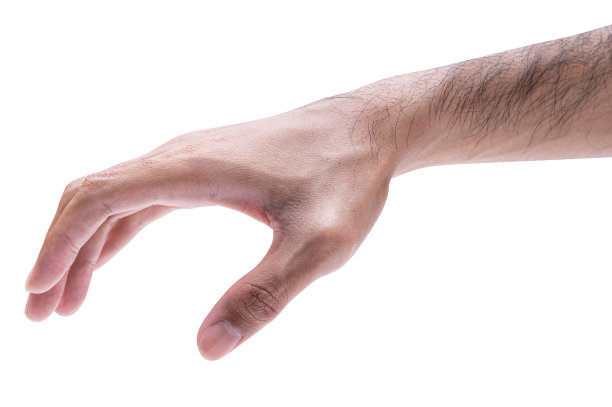 男性伸出手，准备帮助或接受。手势孤立在白色背景上。图片下载