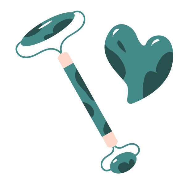 面辊和玉面刨沙石刮刀。美容面部按摩。平面矢量插图。图片下载