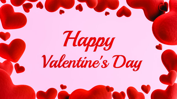 情人节的情书周围漂浮着心形的3D渲染。图片下载